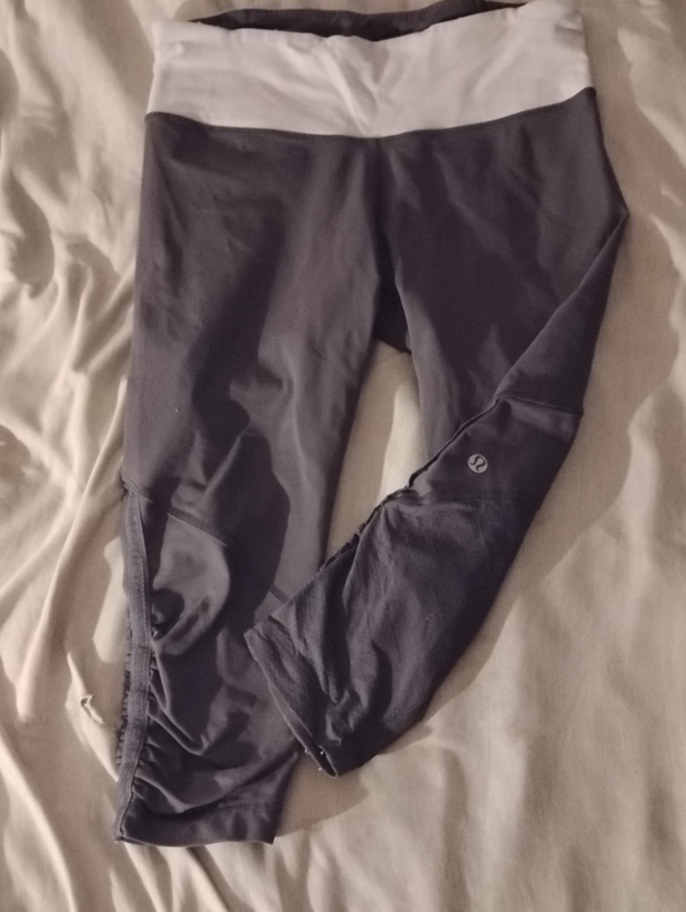 lululemon athletica Black Capri Leggings with White Waistband